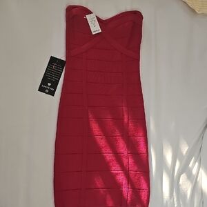 Bebe Strapless Red Bandage Dress